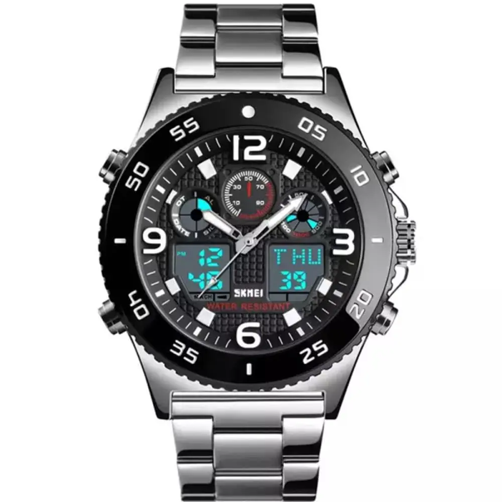 Relógio Masculino Skm 1538 Á Prova D'água 30m Digital Esportivo Luxo Prata - 1