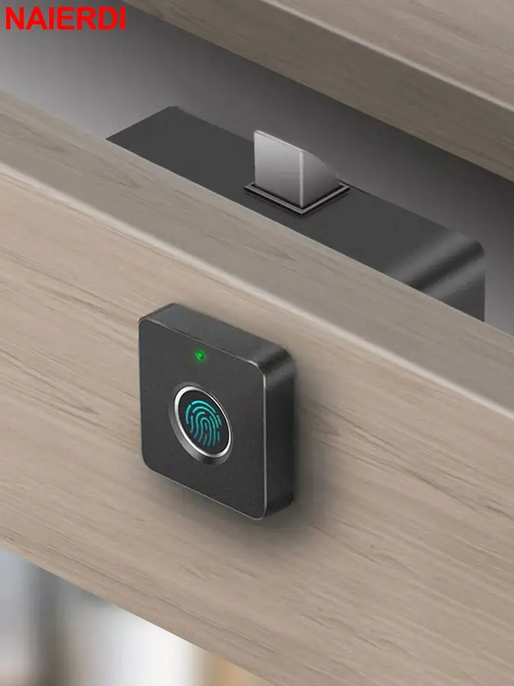Fechadura Biométrica Inteligente NAIERDI Preta, Fechadura de Impressão Digital Sem Chave, Fechadura Antifurto para Porta, Hardware Oculto para Gavetas e Armários - 1