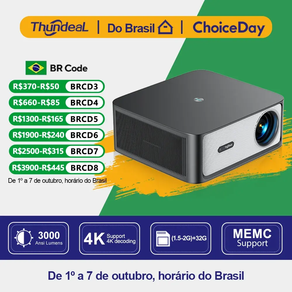 Projetores no brasil Projetor portátil ThundeaL TD98Pro Full HD 1080p 3000 ANSI Lúmens com Android 4K e Wi-Fi TD98 Pro 2 GB/32 GB Projetor inteligente para vídeo cinema em casa e jogos Para apresentação