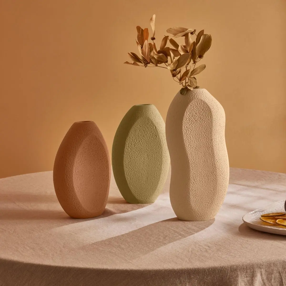 Vaso decorativo cerâmica oval orgânico (Bege (G))