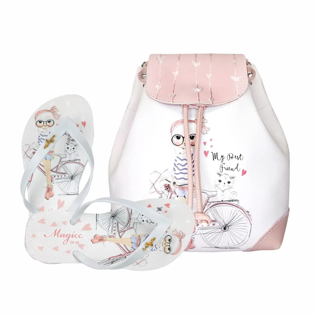 Kit Infantil Juvenil Feminino Mochila e Chinelo Menininha Bike, Magicc