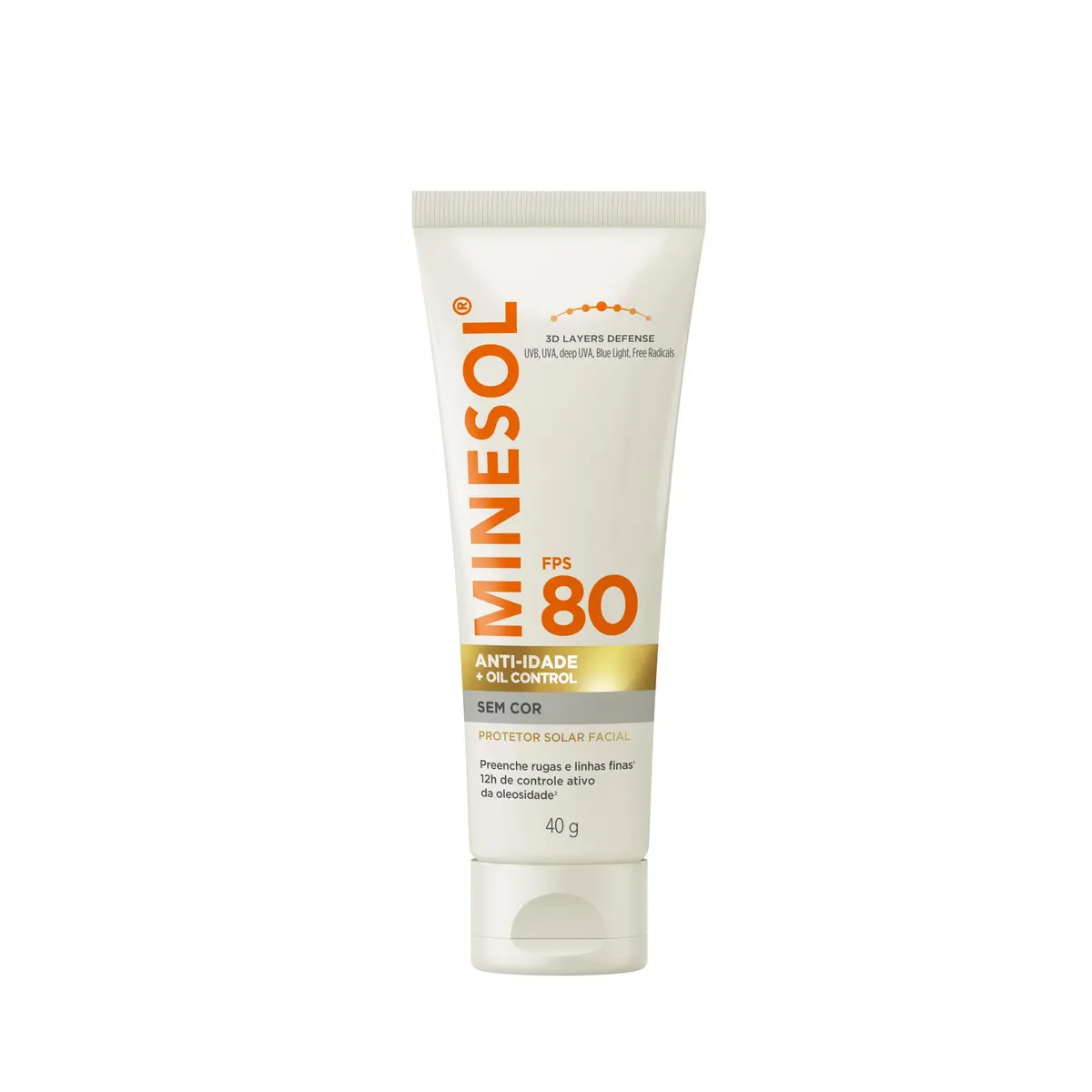 Protetor Solar Facial MINESOL® Anti-idade + Oil Control FPS 80 Sem Cor, 40g