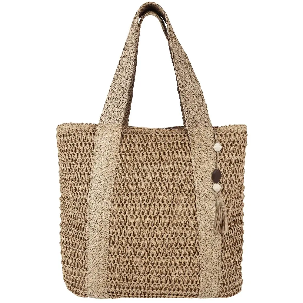 Bolsa de Praia, Marrom, Grande Capacidade, Bolsa de Praia Feminina, Borlas E Zíper Suave, Pode Ser Usado para Lazer Diário