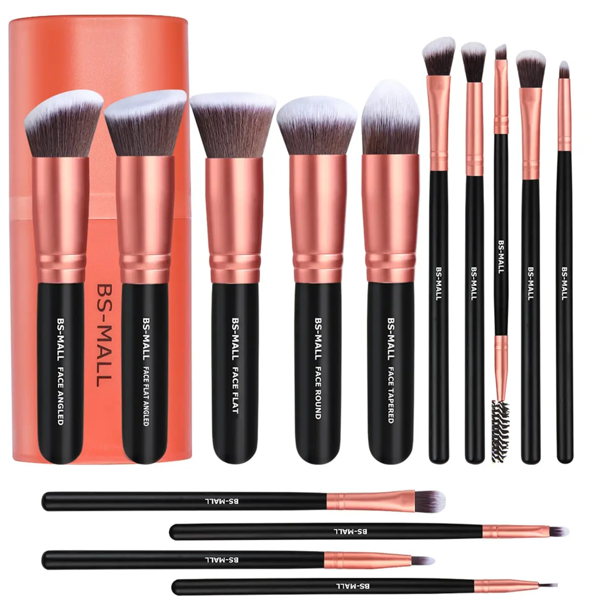 BS-MALL Pincéis de Maquiagem Premium – Conjunto com 14 Peças em, Ideal para Corretivos em Pó, Sombras para os Olhos e Mais, com Estojo Luxuoso e Cerdas Sintéticas Veganas - 1