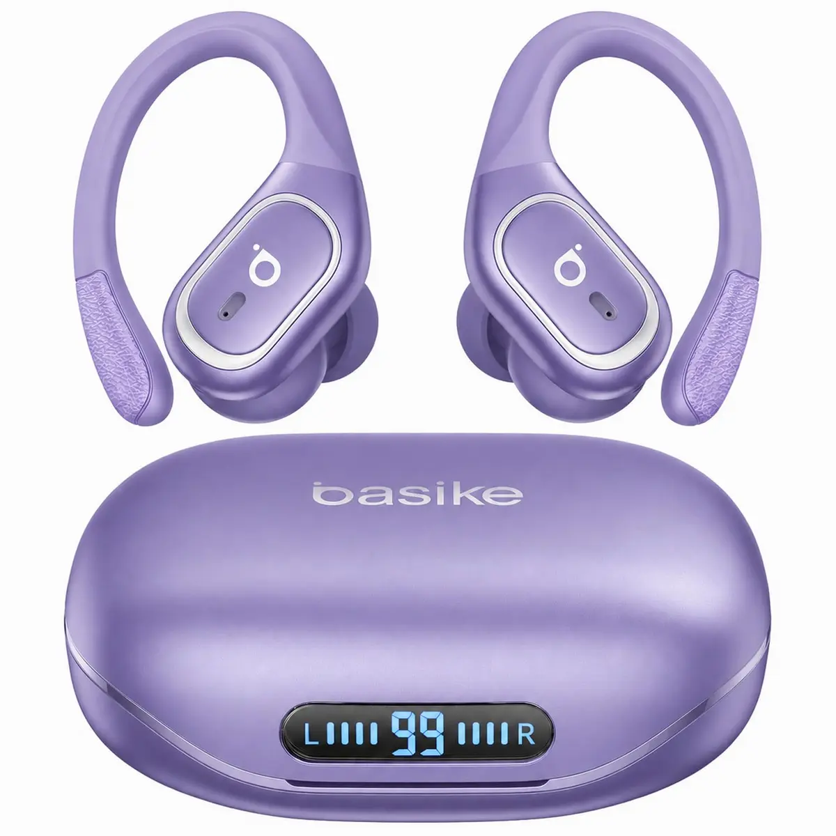 Basike Fone de Ouvido Bluetooth 6.0 Esportivo para Corrida, Intra-Auricular | TWS Som Estéreo Hi-Fi, ENC para Chamadas Claras, Toque Inteligente, IPX5, Display LED, Compatível com Android e iOS (Roxo) - 1