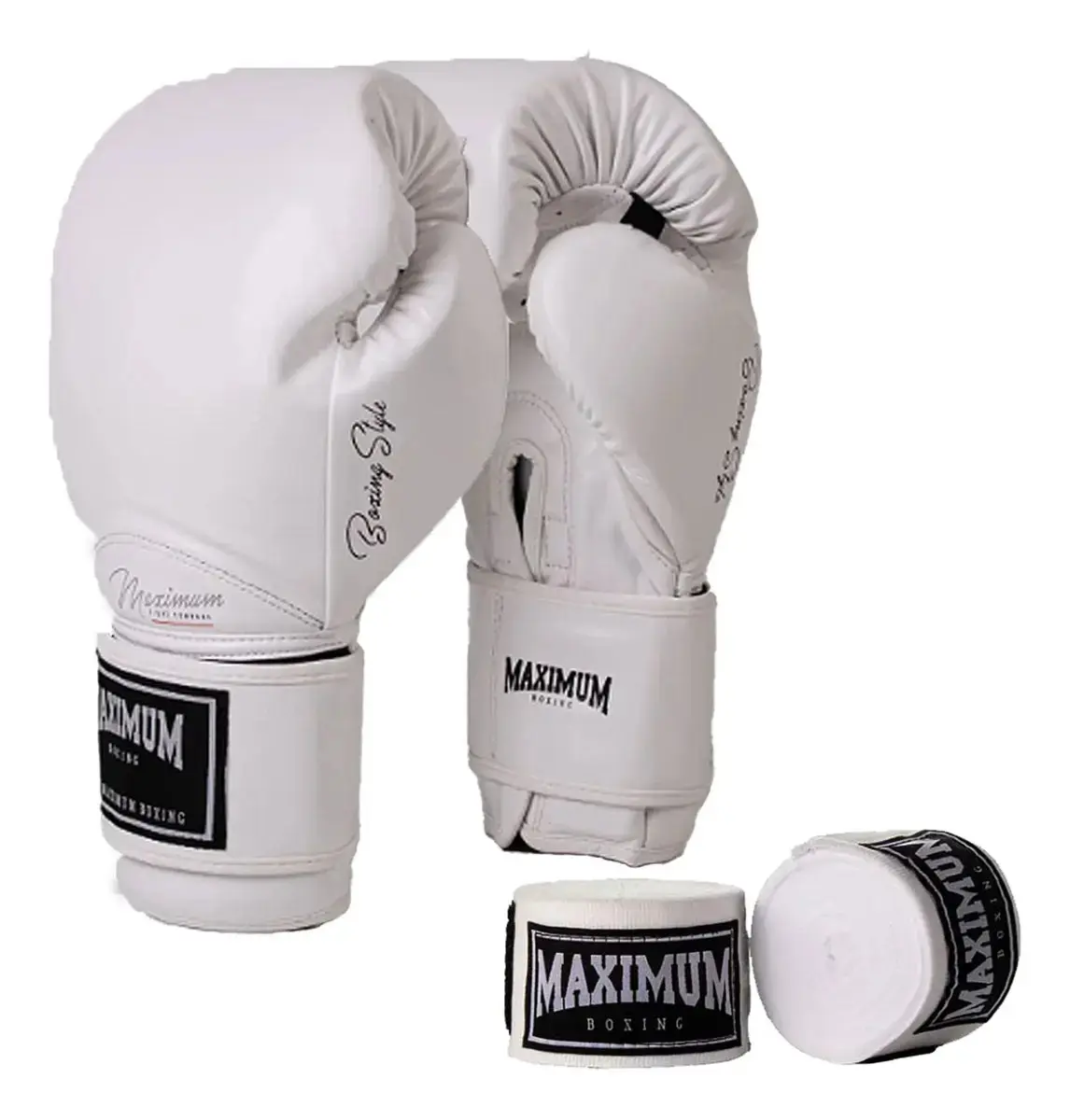 Luva Classic Muay Thai Boxe + Bandagens White 5m - Maximum Cor White (branca) Tamanho 16oz