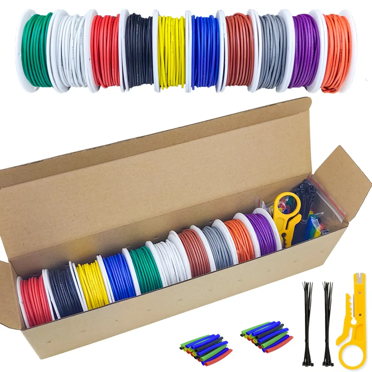 10 cores em um fio elétrico de silicone de calibre 16-18-20-22-24-26-28-30 22 awg kit de fio de conexão de cobre estanhado trançado com ferramentas - 1