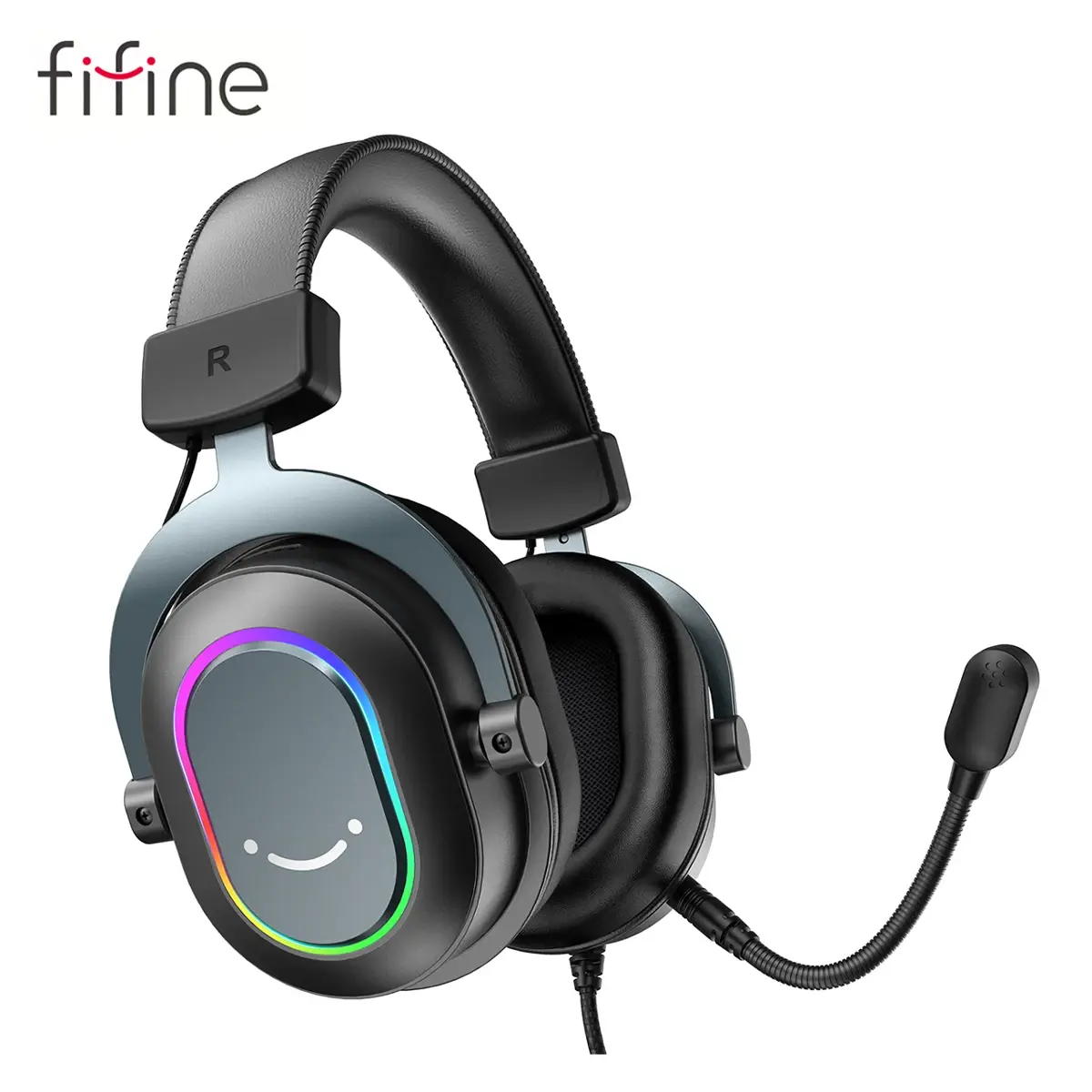 Fone de ouvido para jogos USB FIFINE com som surround 7.1/controle de linha/modo 3EQ, fone de ouvido RGB com microfone, plug and play, para PC/PS5 -H6 - 1
