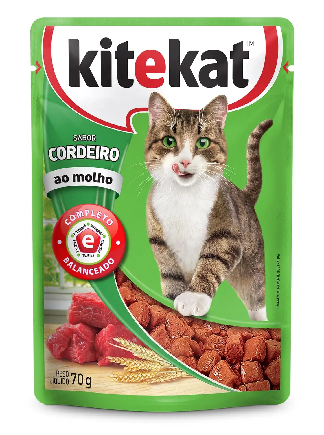 Pack Ração Úmida Kitekat Sachê Cordeiro ao Molho para Gatos Adultos 70 g - 48 unidades
