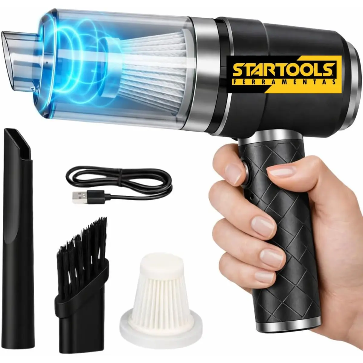 STARTOOLS Aspirador Portátil Sem Fio Carregamento USB | Ideal para Carro, Função Soprador, Filtro Lavável - Linha Premium STARTOOLS