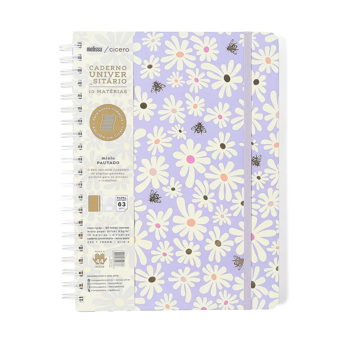 CADERNO ESPIRAL MELISSA PAUTADO 20X28 MINI BLOOMY 10 MATERIAS 160 FLS
