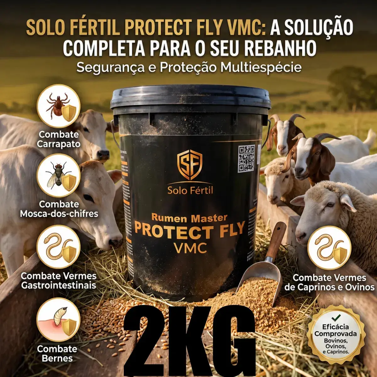 Protect Fly Vermifugo Combate Carrapato Mosca Vermes 2kg thumbnail 2
