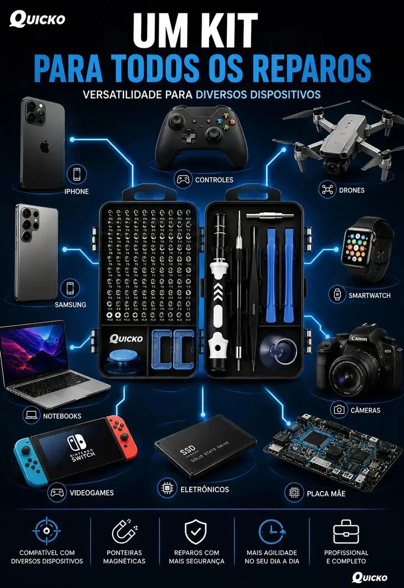 Kit Jogo de Ferramentas Precisão Magnético 115 Peças Quicko para Reparação Kit Completo Para Assistencia Tecnica Celulares Jogo De Chave Abrir Celular Equipamentos Para Manutenção De Celular thumbnail 2