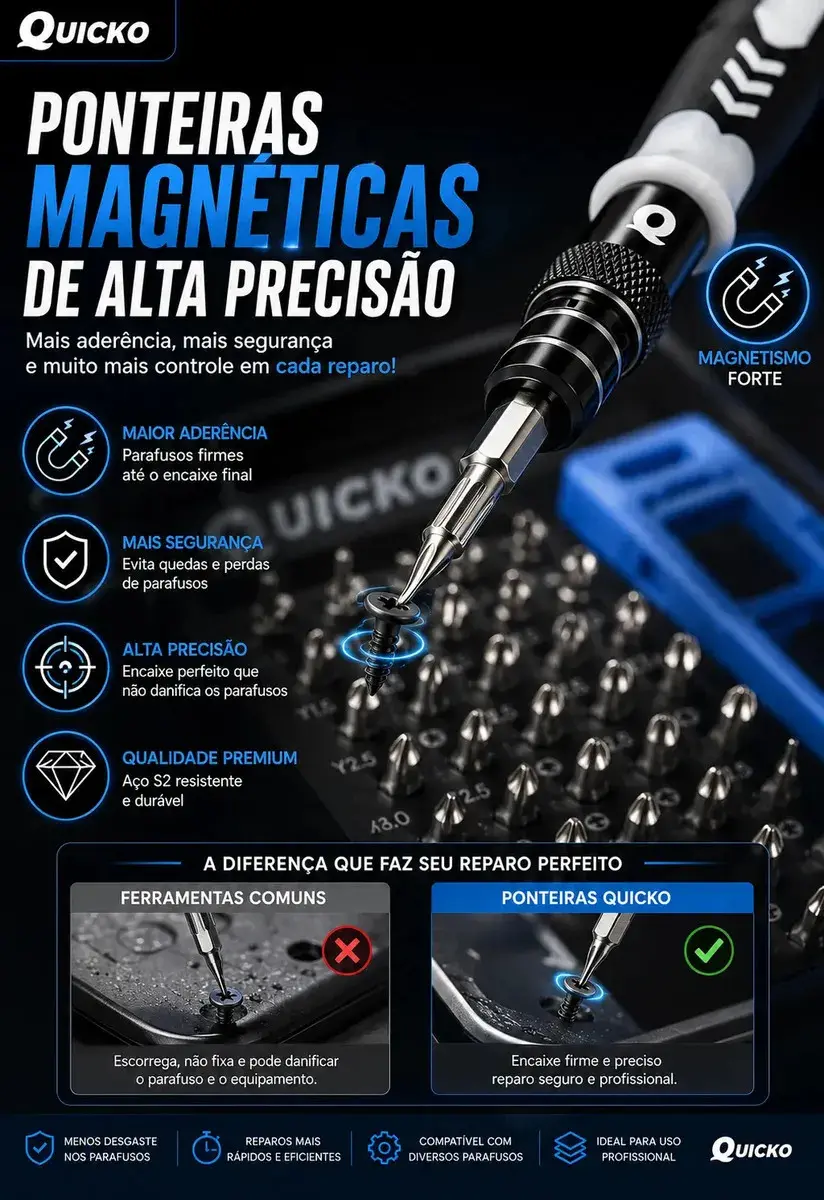 Kit Jogo de Ferramentas Precisão Magnético 115 Peças Quicko para Reparação Kit Completo Para Assistencia Tecnica Celulares Jogo De Chave Abrir Celular Equipamentos Para Manutenção De Celular thumbnail 5