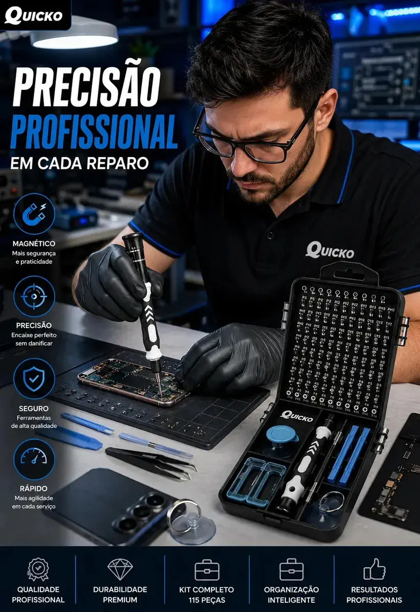 Kit Jogo de Ferramentas Precisão Magnético 115 Peças Quicko para Reparação Kit Completo Para Assistencia Tecnica Celulares Jogo De Chave Abrir Celular Equipamentos Para Manutenção De Celular thumbnail 6