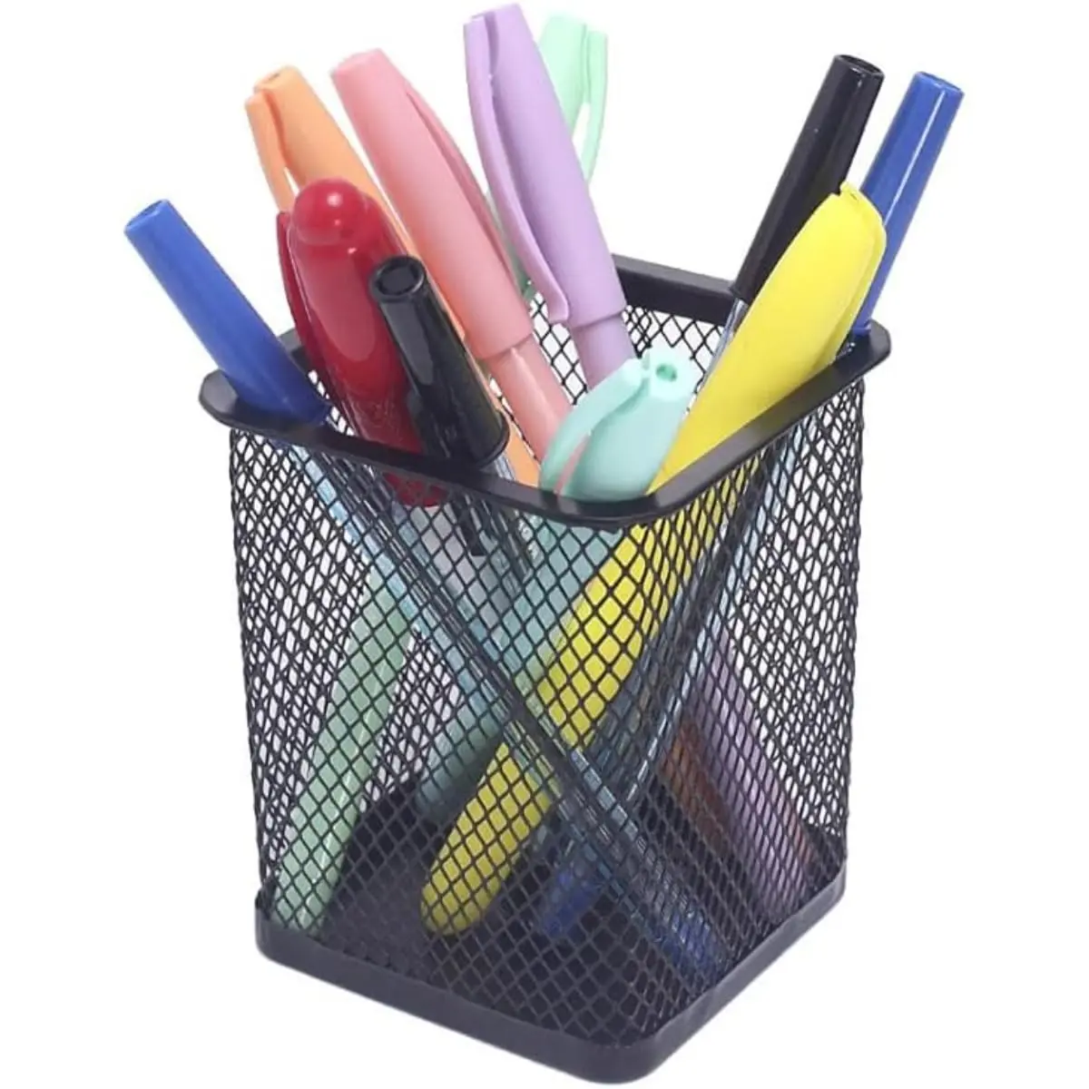 Porta Lápis E Caneta Aramado Quadrado Preto Organizador Escritório Premium