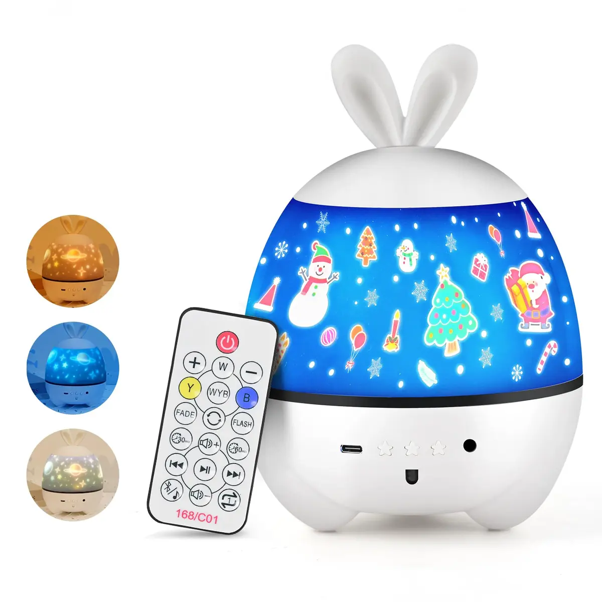 Projetor de Luz Noturna Estrela, Lâmpada Giratória e Projectora Possui 12 Efeitos de Iluminação, Função de Reprodução de Música via Bluetooth, e Vem Com Músicas Leves e Ruídos Brancos Incorporados