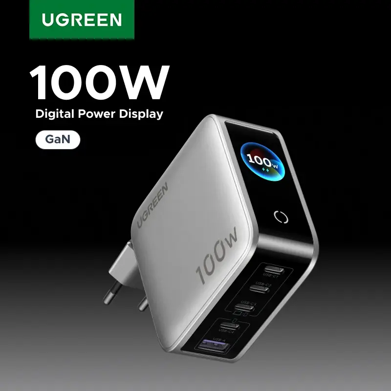 Carregador UGREEN 100W GaN com Display Inteligente QC4.0 PD 3.0 USB C para MacBook Pro, Notebook, iPhone 18/17 Pro, iPad, Tablet e Samsung