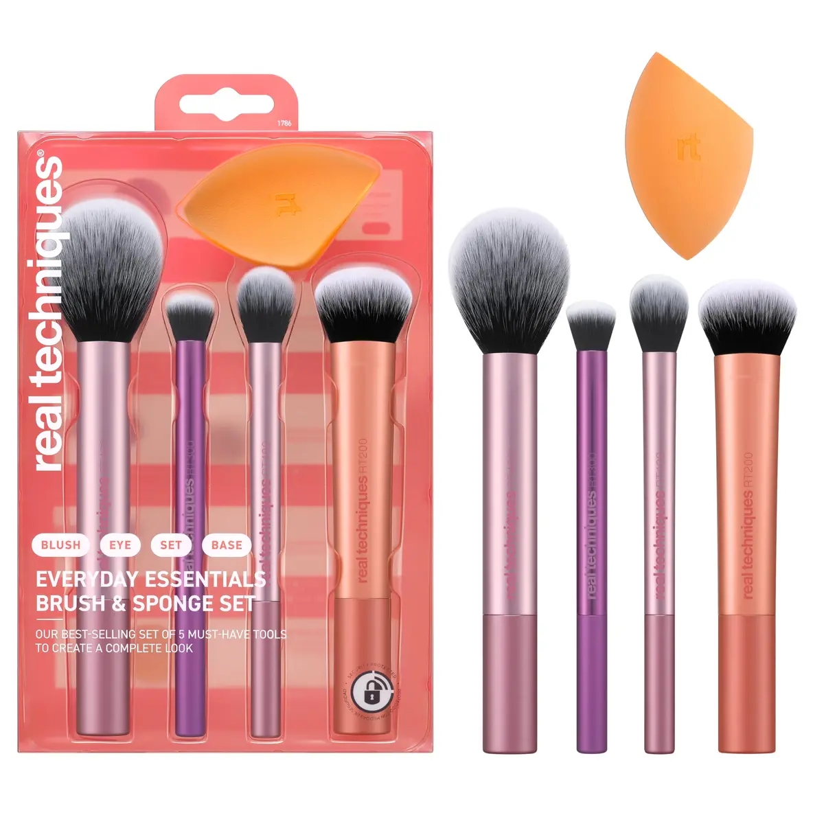 Kit Everyday Essentials, REAL TECHNIQUES | Visual completo de rosto e olhos, conjuntos de pincéis de maquiagem com esponja de mistura de maquiagem - 1