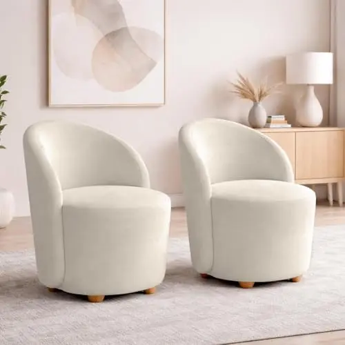 Kit 2 Poltronas Orgânicas em Veludo para Sala(Bege) | Duas poltronas em veludo com espuma D23, estrutura de madeira e pés baixos para salas, quartos e recepções.
