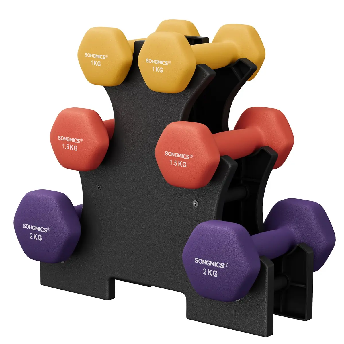 SONGMICS Conjunto de Halteres Hexagonais com Suporte