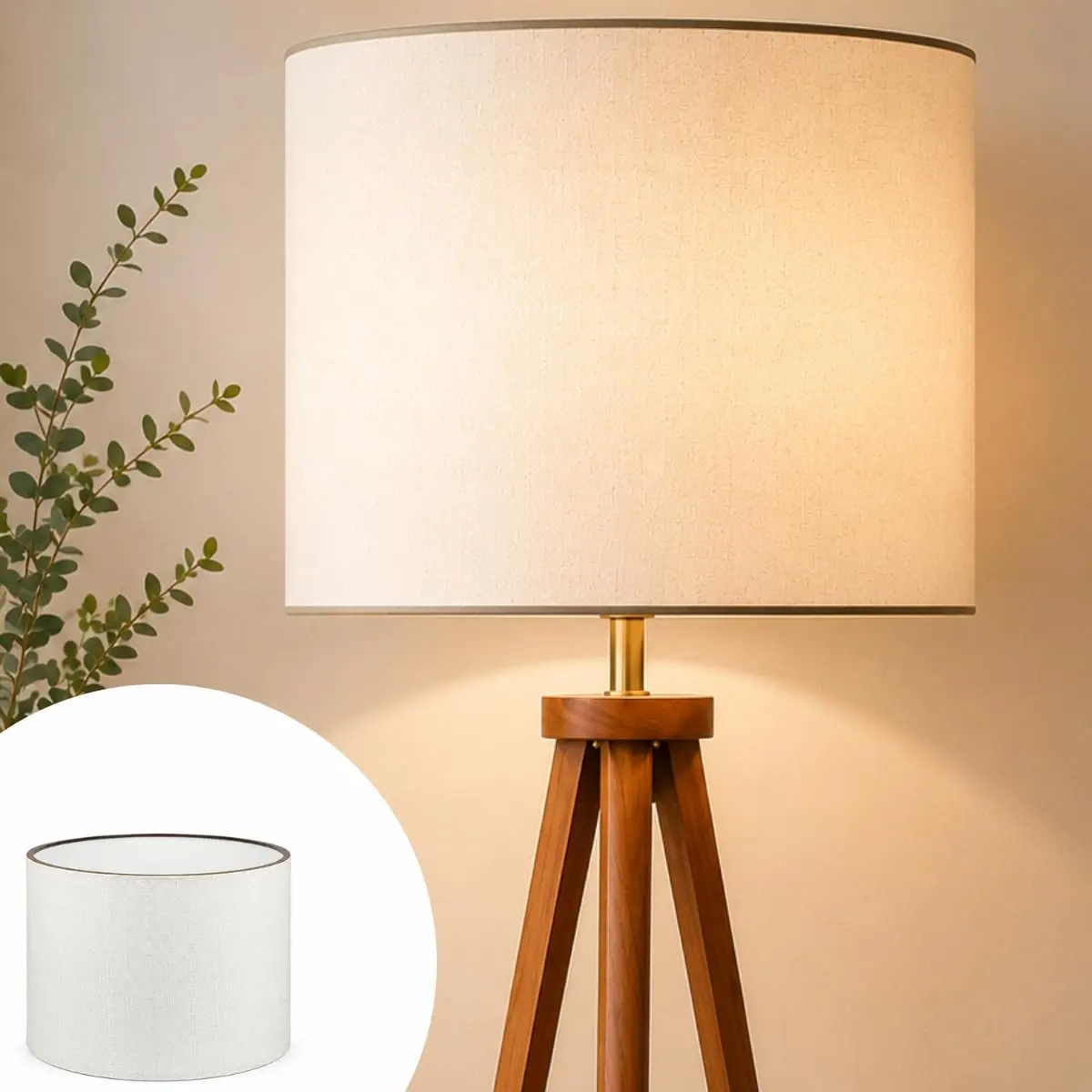 Cúpula para Abajur e Lustre 40x25 cm Revestida em Tecido claro em MDF Imbuia