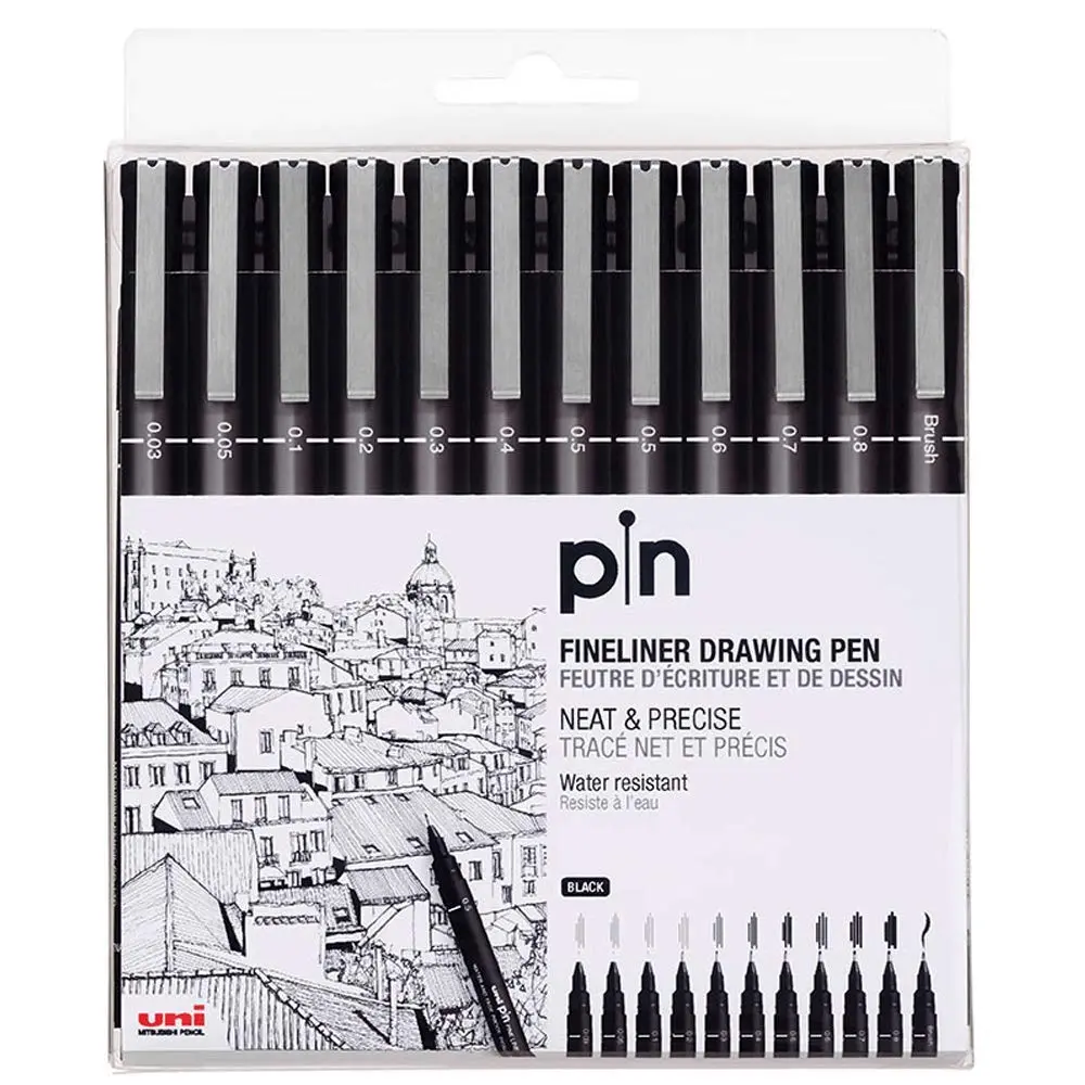 Caneta Técnica, Uni-Ball, Pin, 56.5200, Preta, 12 Unidades