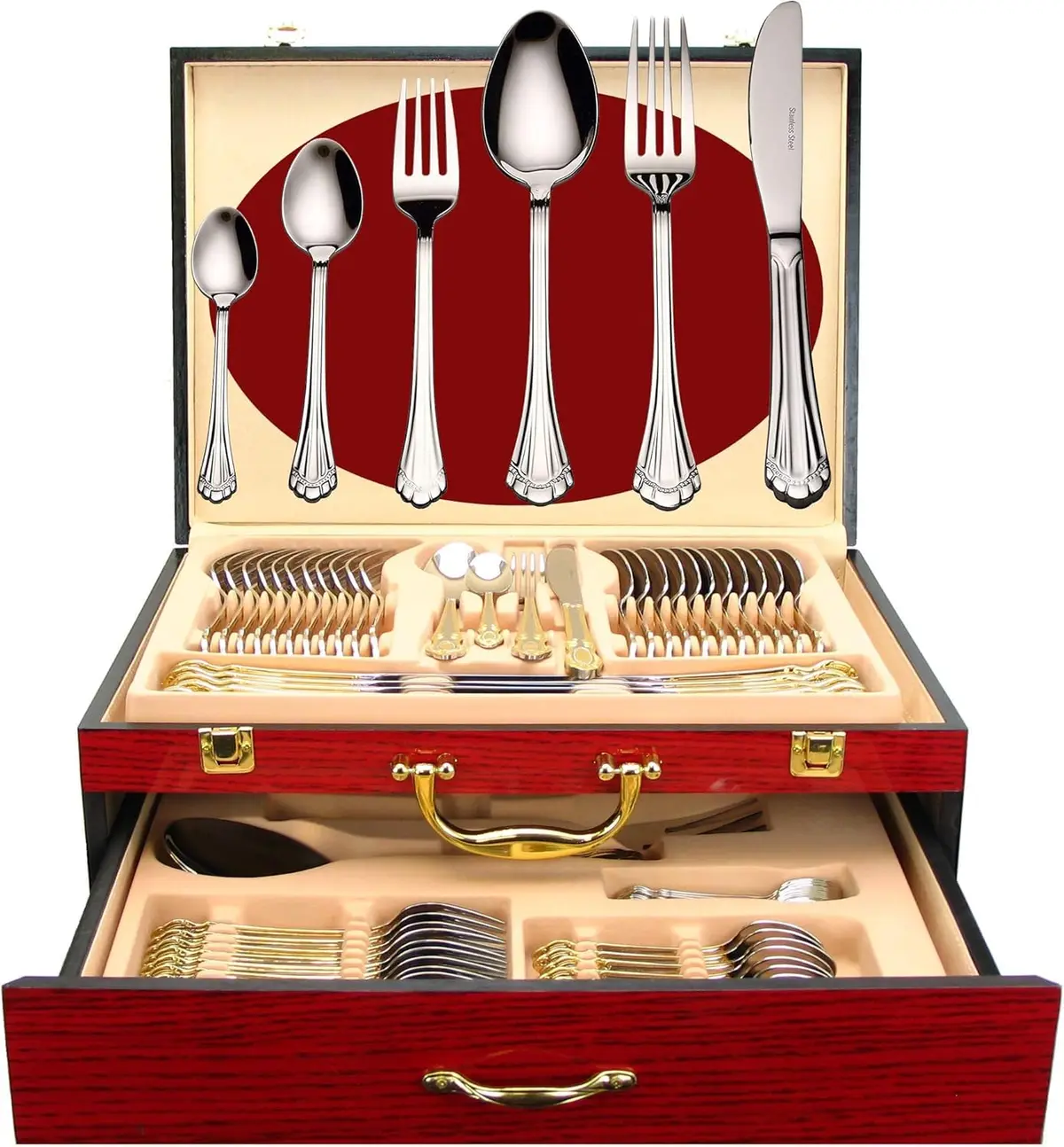 Kit 84 Jogo de Talheres, Faqueiro, Jogo de Talheres Inox com Maleta, Conjunto de Talheres, Conjunto de Talheres de Aço Inoxidável de Qualidade, Jogo de Talheres 84 Peças, Conjunto Completo