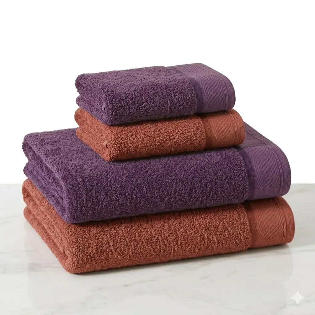 Jogo de Toalhas 4 peças Luxo Confort 100% Algodão Banhão 500g/m² Grossa Macias, Felpudas e Alta Absorção Sarah Enxovais - 2 Banhão + 2 Rosto (Purpura - Terracota)