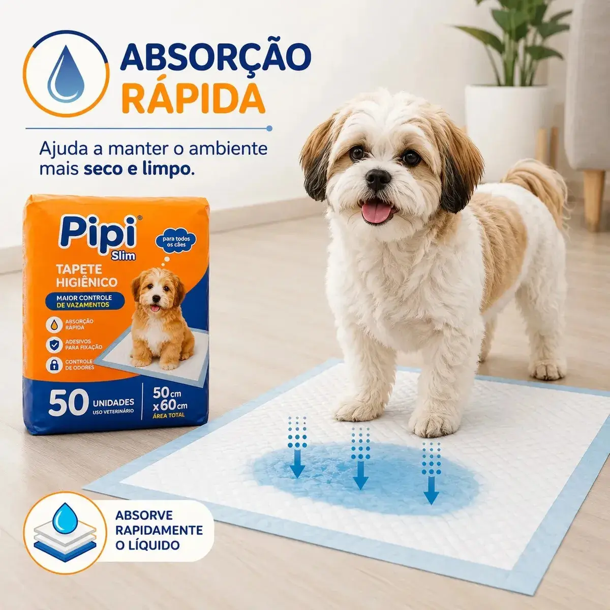 Tapete Higiênico para Cães Gatos Pets Manta Absorvente 50 Unidades 50x60 cm Absorção Rápida PawSoft Premium thumbnail 2