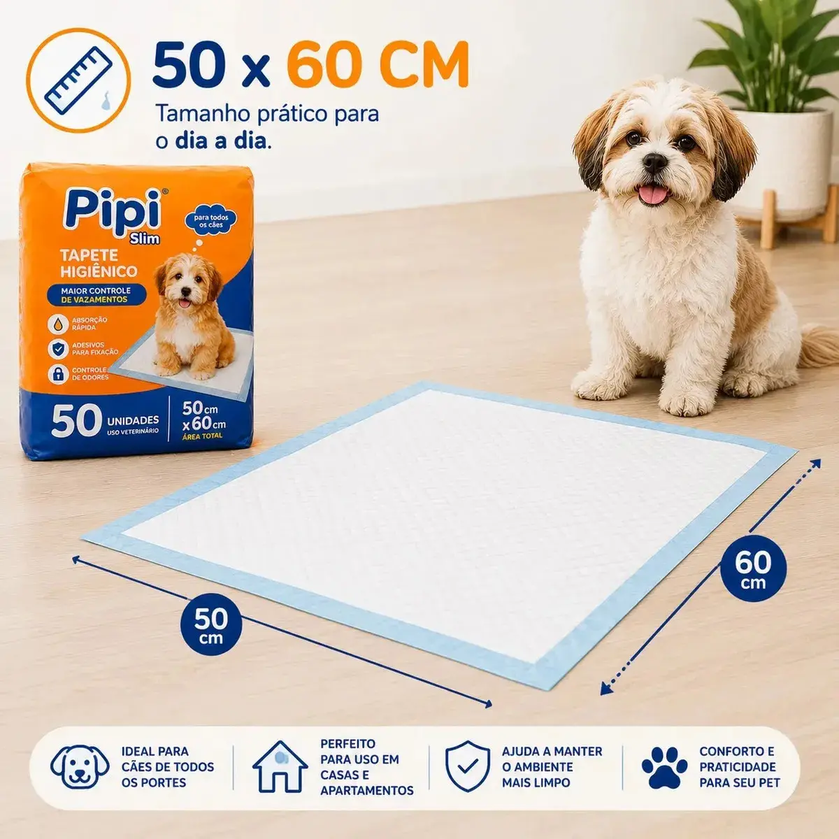 Tapete Higiênico para Cães Gatos Pets Manta Absorvente 50 Unidades 50x60 cm Absorção Rápida PawSoft Premium thumbnail 5