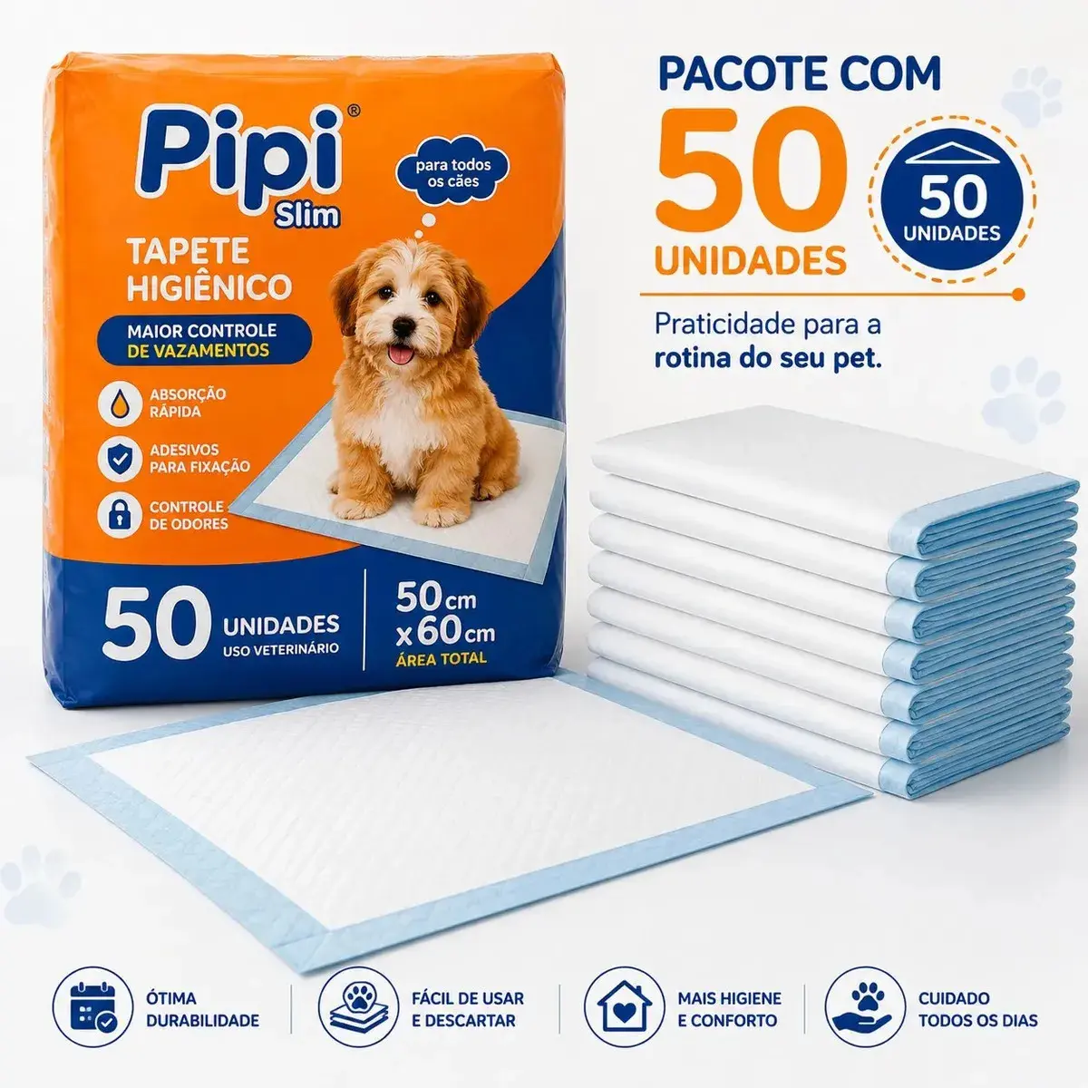 Tapete Higiênico para Cães Gatos Pets Manta Absorvente 50 Unidades 50x60 cm Absorção Rápida PawSoft Premium thumbnail 6