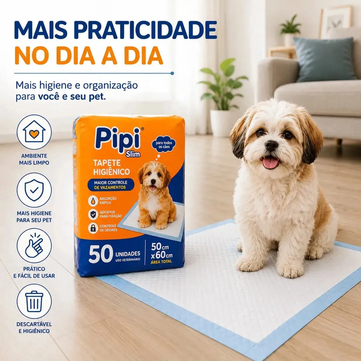 Tapete Higiênico para Cães Gatos Pets Manta Absorvente 50 Unidades 50x60 cm Absorção Rápida PawSoft Premium thumbnail 8