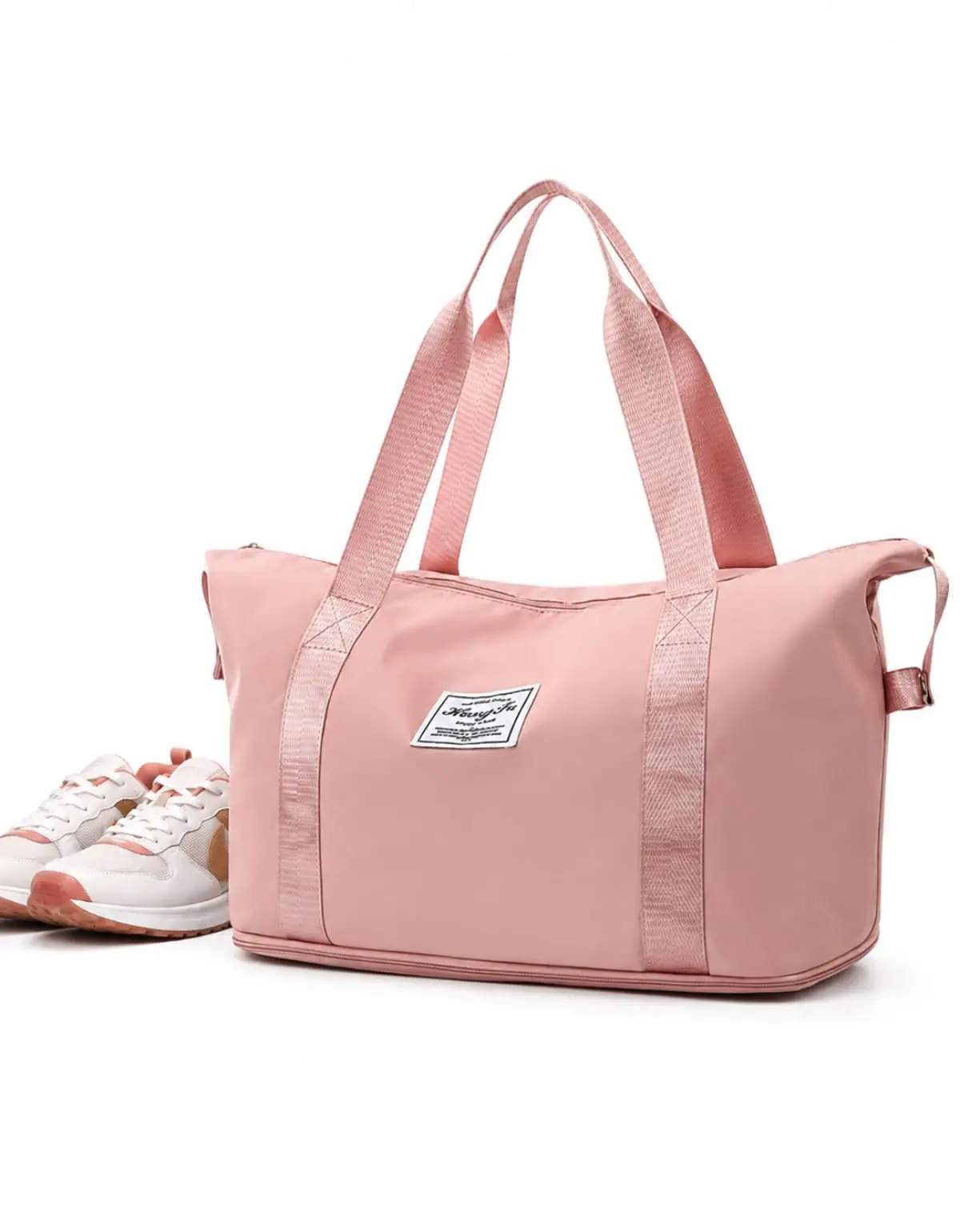 Bolsa Dobravel Expansivel Oxford Impermeavel Viagem Academia Tote Bag Compartimento Tenis Roupas Molhadas Alca e Tiracolo Mao Reforcada Removivel Grande Espacosa Presente Feminina Moderna (Rosa)