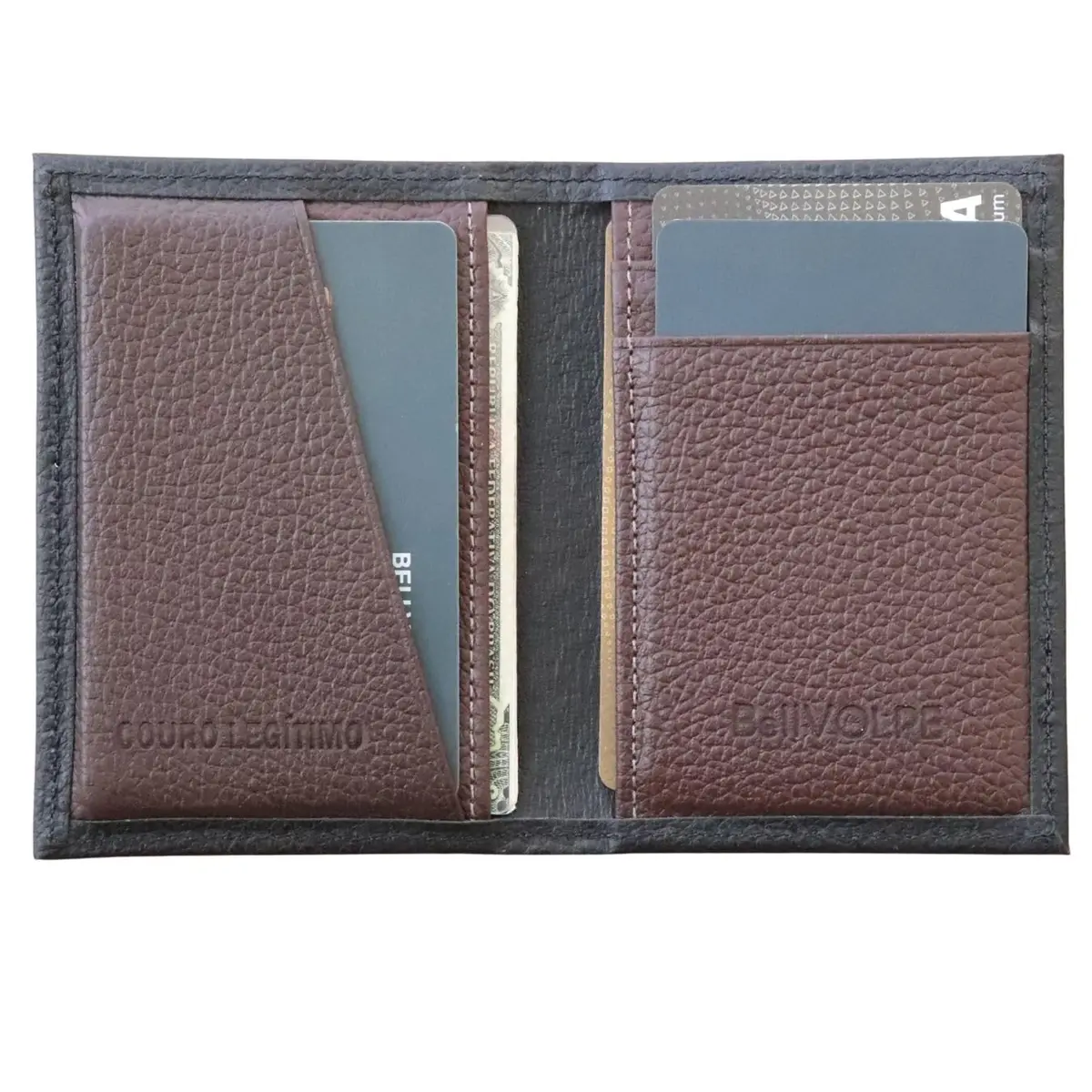 Carteira Masculina Antifurto Proteção RFID Slim Mini Couro Legítimo Cartões Cédulas CNH CIN Loja de Fabrica (Preto e Marrom)
