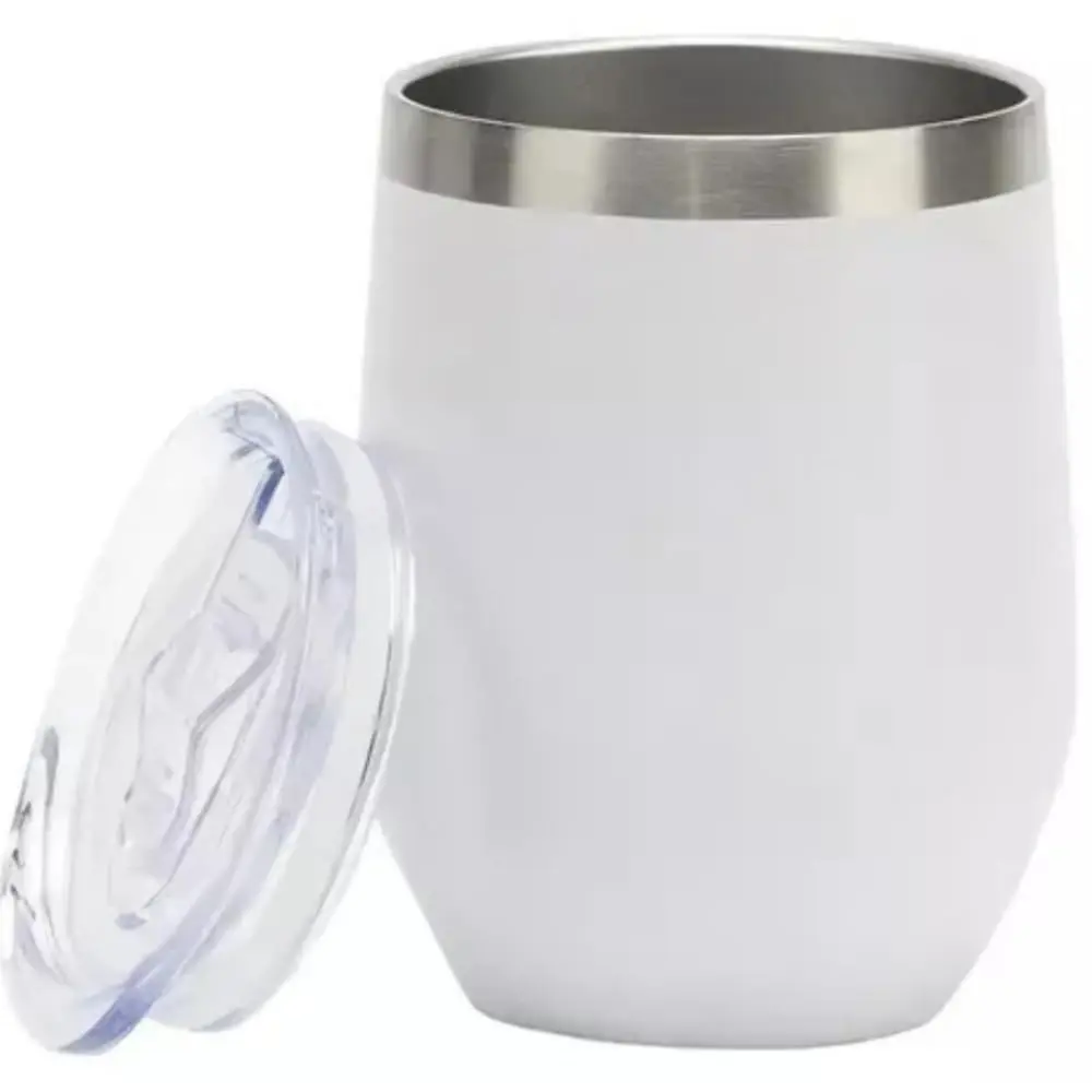 Copo Térmico em Aço Inox, Parede Dupla de Inox, 350 ml, Com tampa, Personalizável, Mantém Bebidas Quentes ou Geladas- QH Shopp (Branco)