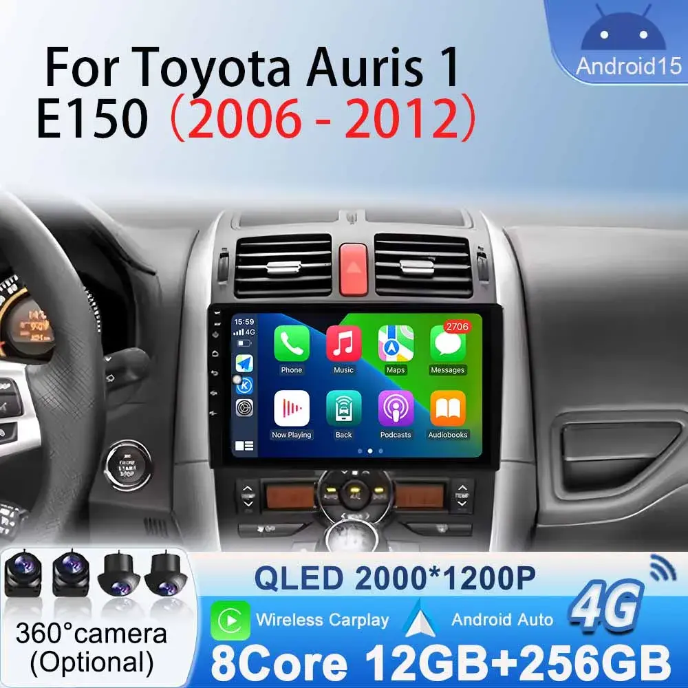 Sistemas android 15 carplay android auto para toyota auris 1 e150 2006 - 2012 reprodutor multimídia navegação gps rádio do carro estéreo bt - 1