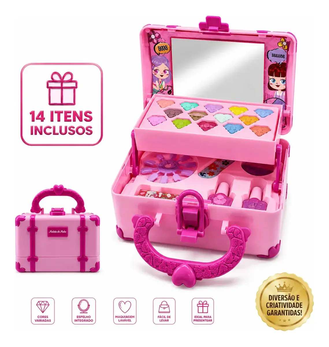 Kit Maquiagem Infantil Lavável Lar Commex com Maleta, Pincéis e Acessórios