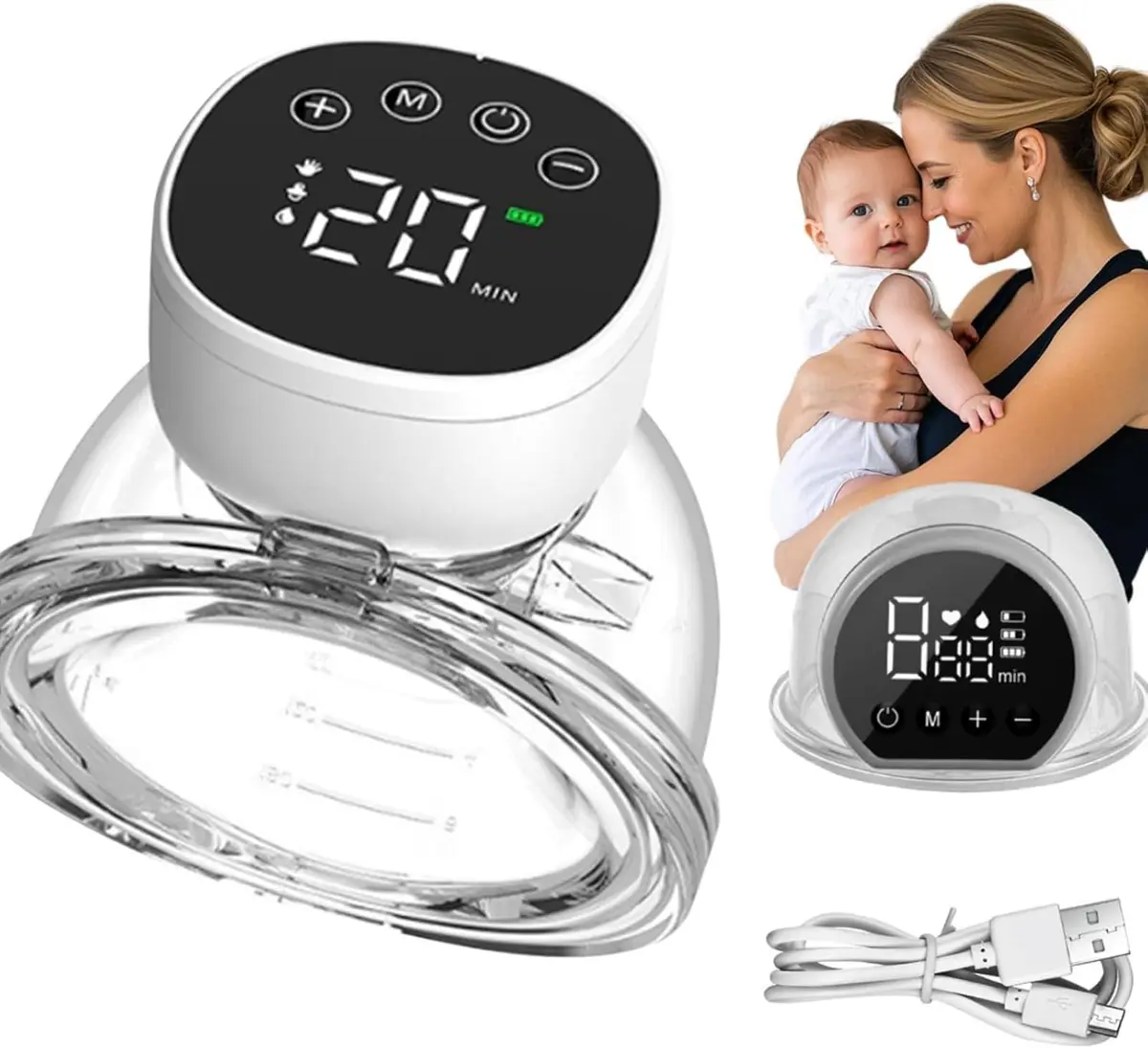 Bomba Extratora de Leite Elétrica Portátil Recarregável Silenciosa para Amamentação para Mães em Movimento (Branco) - 1