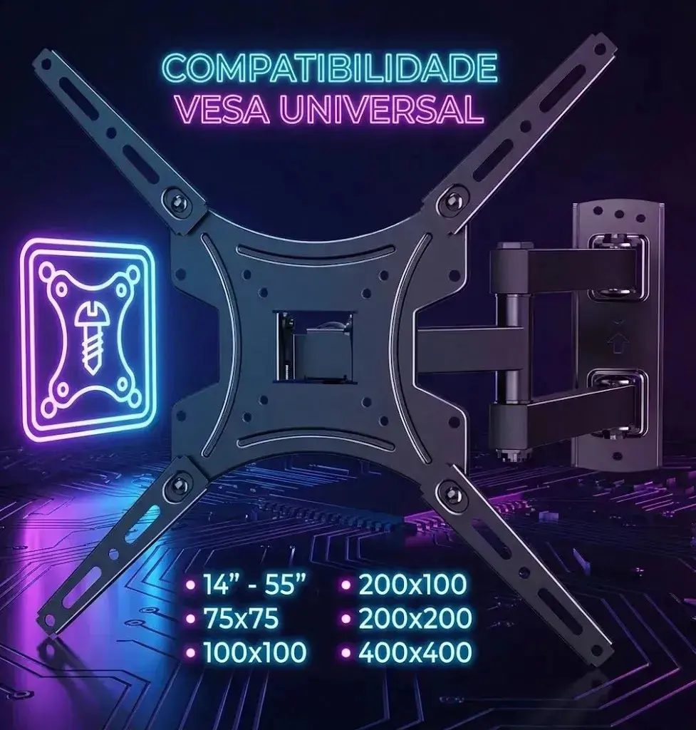 Suporte Tv Articulado Artflex Móvel Universal 32 Á 55 Polegadas Até 50kg Tv/lcd/ Led Painel E Parede - 1