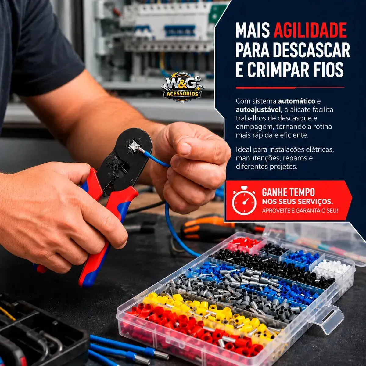Kit Alicate Crimpar Descascador 1200 Terminais Ilhós Tubular W&g thumbnail 3