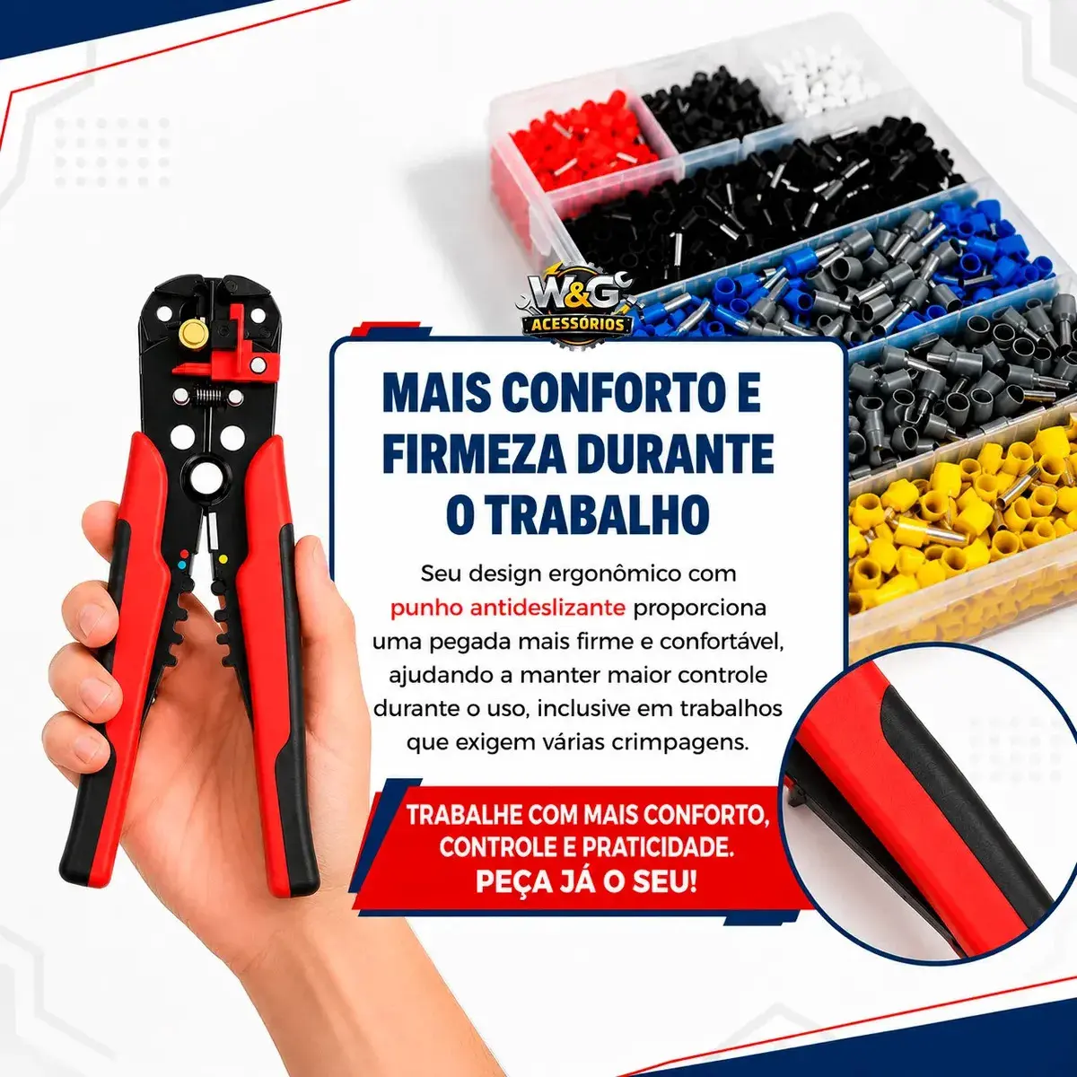 Kit Alicate Crimpar Descascador 1200 Terminais Ilhós Tubular W&g thumbnail 4