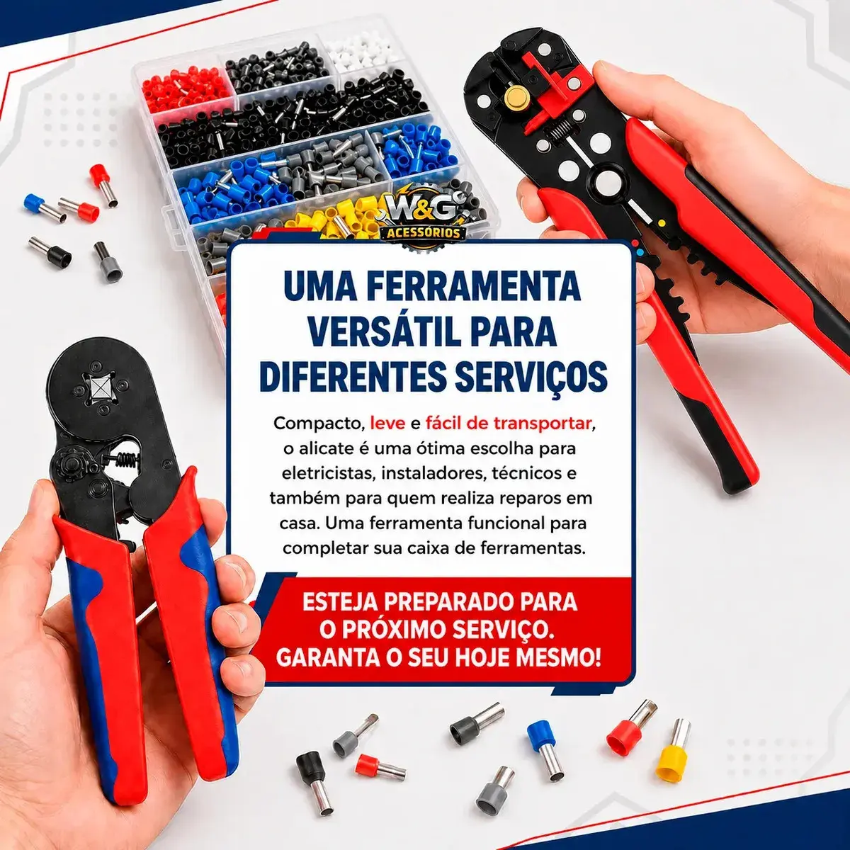 Kit Alicate Crimpar Descascador 1200 Terminais Ilhós Tubular W&g thumbnail 6