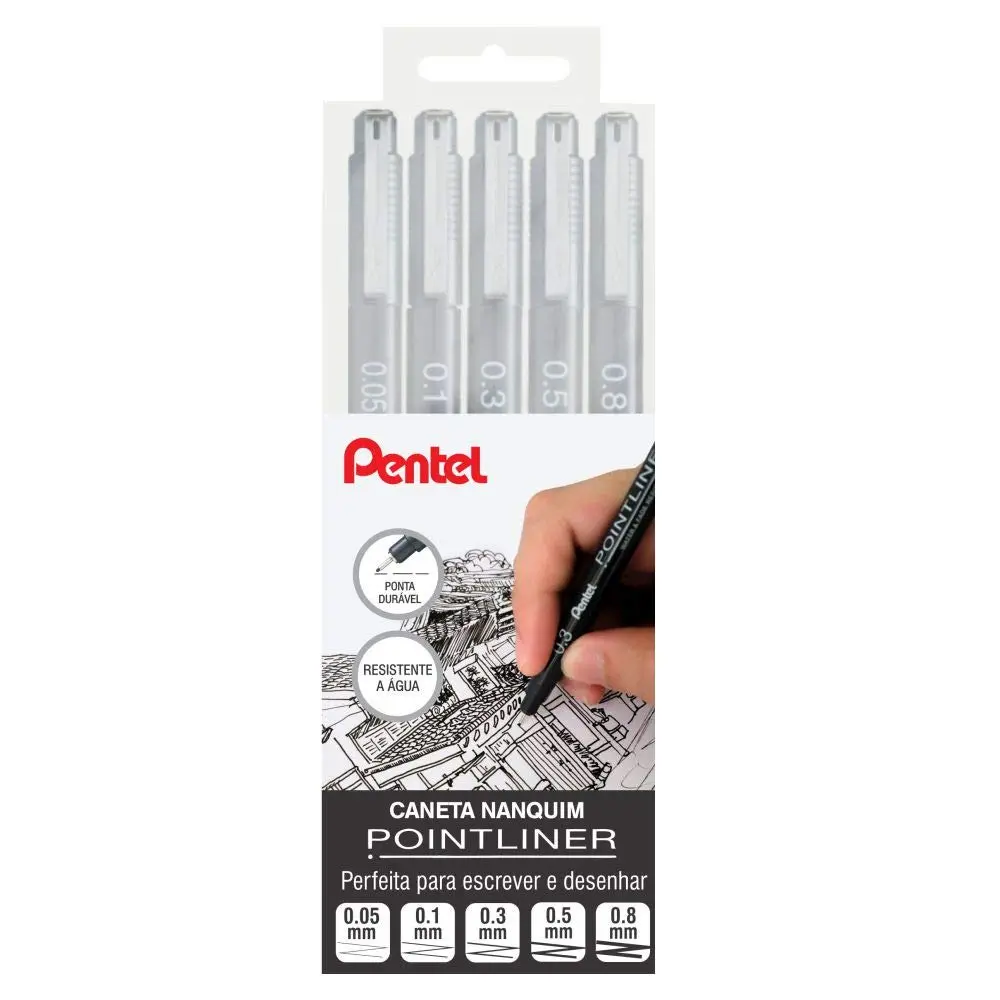 Pentel Kit Nanquim Pointliner 05 Pontas KITPOINTLINER