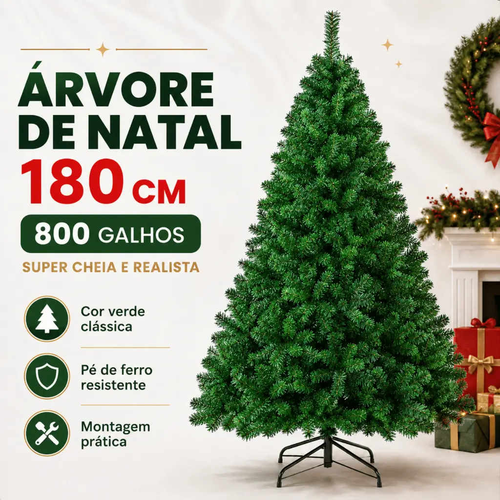 Árvore de Natal 1,80 Metros 800 Galhos Pinheiro Verde Cheia Luxo Gorda Decoração 180cm - 1