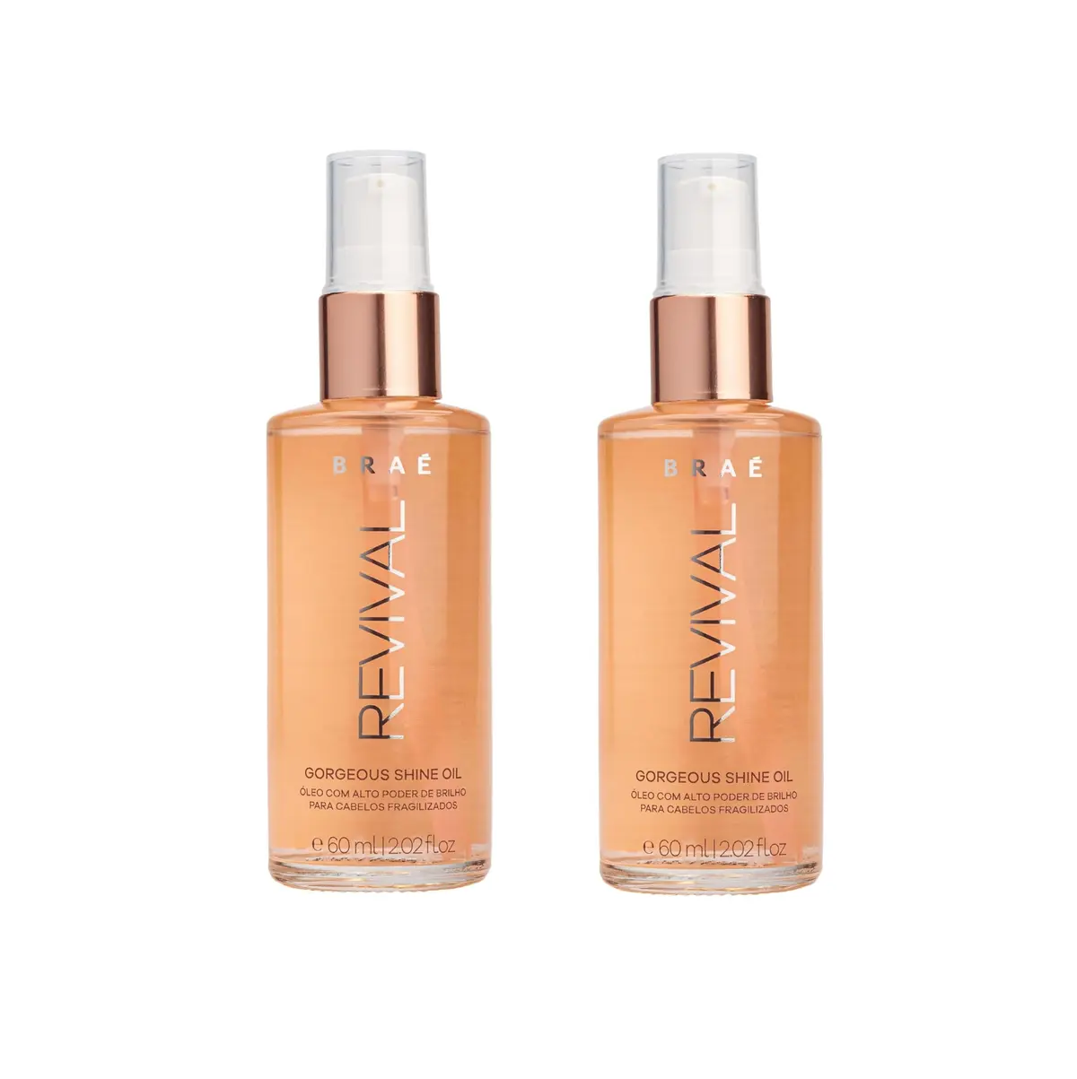 Óleo Reparador Cabelo BRAÉ Gorgeous Shine Oil Revival 60ml - Kit 2 Unidades - Brilho Intenso e Controle de Frizz - Finalizador Capilar