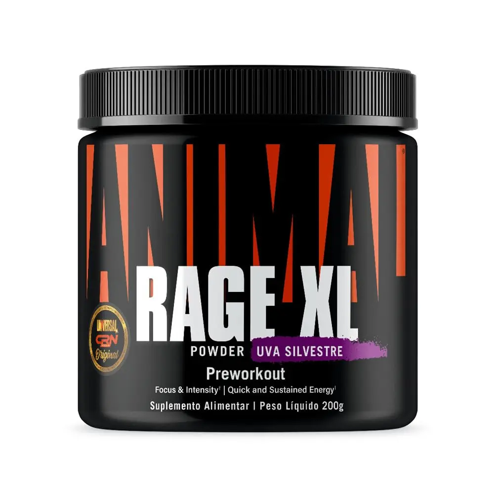 Suplemento Pré-Treino Animal Rage XL, Sabor Uva of Wrath, 221g | Energia, Ganho de Massa, Foco, Desempenho