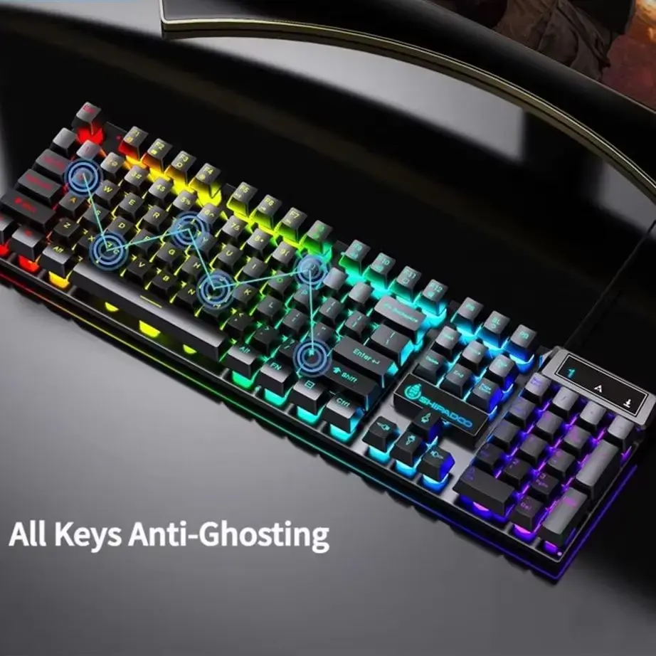 Teclado Mecânico NexusClick RGB Retroiluminado à Prova d'Água com Sensação de Toque Mecânico, Teclado USB com Fio para Jogos, Escritório e Gamer, para PC, Laptop e Computador - 1