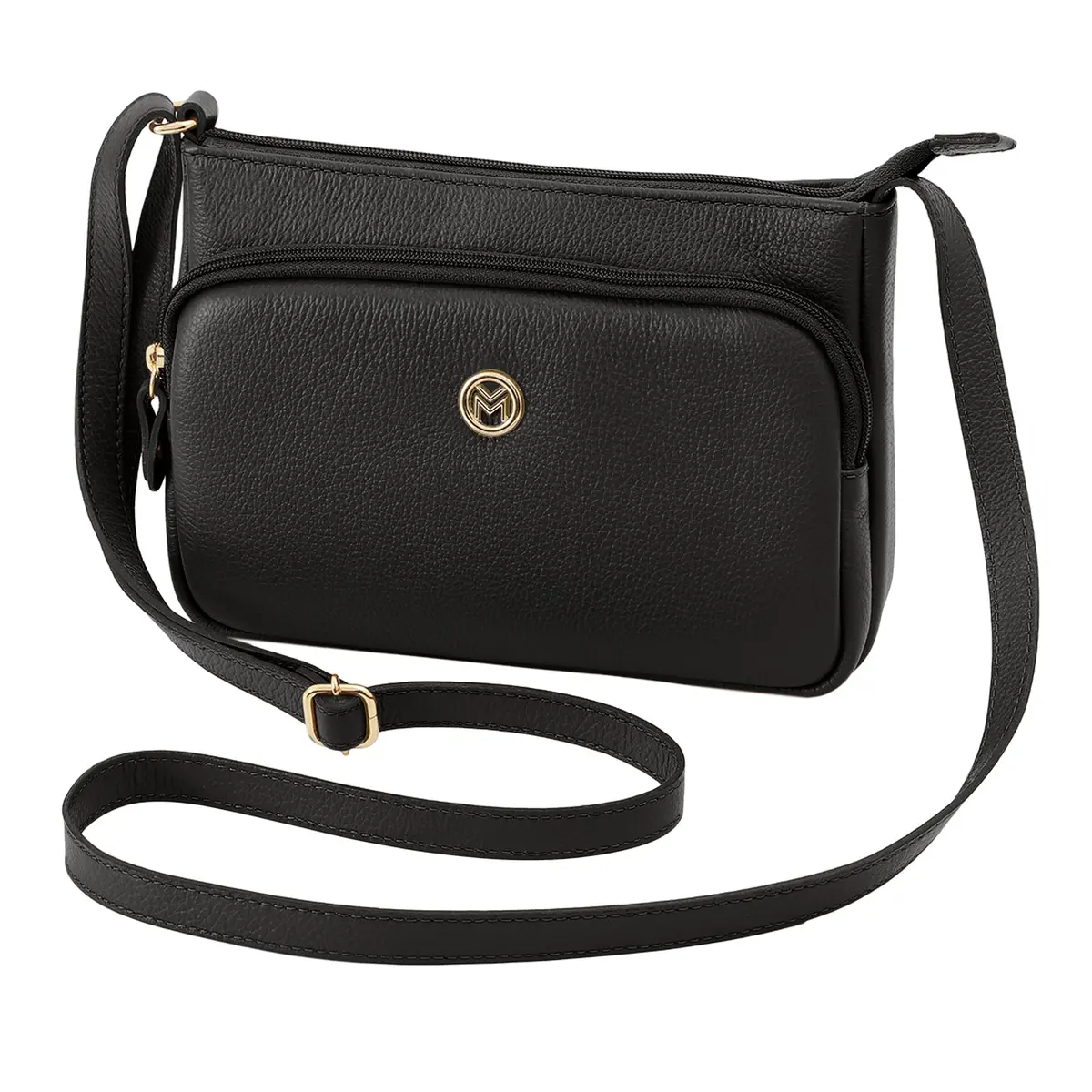 Bolsa Feminina Couro Alça Transversal Mariart Bolso Frontal Zíper Rosalina