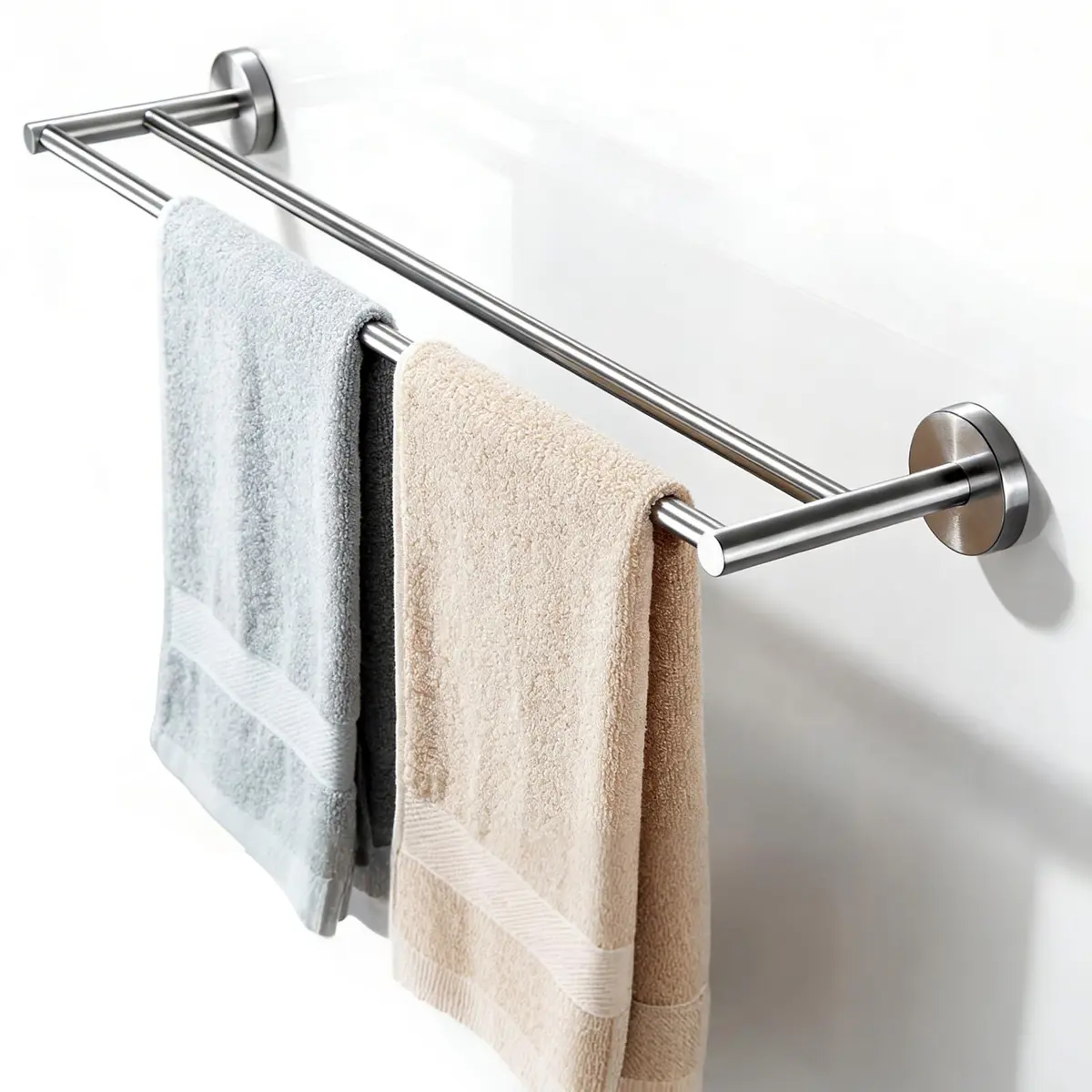 Porta Toalha Duplo De Banheiro 304 Aço Inox Prateado, Toalheiro Aço Inox 304 com Alta Capacidade de Carga, Acessórios de Luxo para Banheiro para Organizar Suas Toalhas (Prata)